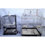 A 20th century black painted metal bird cage, 52cm wide x 90cm high and another bird cage,