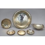 A group of foreign wares, comprising; an Egyptian circular dish, presentation inscribed,