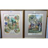 A group of four framed lithographic sheet music cover sheets, each approx 33cm x 25cm.