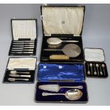Silver and silver mounted wares, comprising; a three piece lady's dressing set,