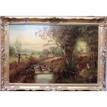 E** Biusstus? (19th/20th century), Children playing in a river landscape, oil on canvas,