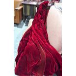 Two pairs of red velvet interlined curtains,