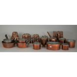 A quantity of copper wares, mainly 19th century, including six copper jelly moulds,