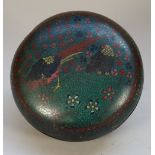 A Chinese cloisonné circular box and cover, the cover worked with two pheasants amongst flowers, (a.