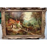 E** Biusstus? (19th/20th century), Children by a cottage, oil on canvas, indistinctly signed,