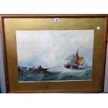 Circle of Thomas Bush Hardy, Vessels at the harbour mouth, watercolour, indistinctly signed,