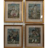 A set of four early 19th century Italian decoupage pictures of theatrical figures,