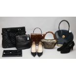 A collection of lady's handbags and shoes,