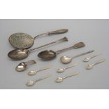 Silver, comprising; an Onslow pattern bottom marked stuffing spoon, London possibly 1768,