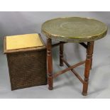A square oak soiled linen box stool, wit