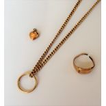 A group of mostly 9ct gold jewellery, comprising; a signet ring, a faceted curb link neckchain,