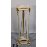 A Regency style white and parcel gilt torchere stand, 30cm wide x 95cm high.