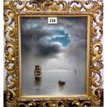 ** de Lorraine (early 20th century), Moonlit shipping scene, gouache, signed, 28cm x 23cm.