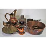 A quantity of mostly 19th century brass and copper wares, including; jugs, pots,