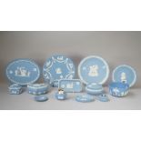 A group of Wedgwood blue jasper, 20th century, comprising; a bicentenary commemorative plate, 17cm.