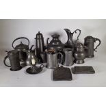 Pewter wares, including; 19th century and later jugs, tankards and sundry, (qty).
