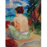 Manner of Paul Gauguin, Seated girl, watercolour over pencil, bears a signature and date,
