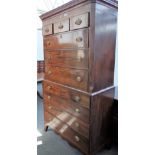 A George III inlaid mahogany chest on chest with three short over seven long graduated drawers,