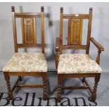 Old Charm, a set of eight 20th century oak dining chairs to include two carvers, (8).