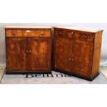 A pair of part ebonised and scumble painted pine side cabinets,