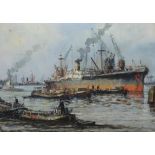 ** Bicarry, (20th century), A cargo vessel at a dockside, oil on canvas, signed, 50cm x 70cm.