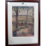 M** Seeck (20th century), a wooded lane, watercolour, signed and dated 1934, 32cm x 23cm.