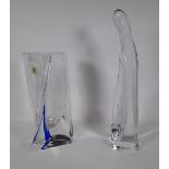 A modern Kosta Boda glass vase of triangular 'twisted' form by Goran Warff, 25.