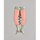 A pair of German novelty 'Lady's legs' corkscrew by Graef & Schmidt, pink and white stripes,