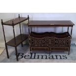 An early 19th century painted simulated rosewood rectangular two-tier étagère, with acorn finials,