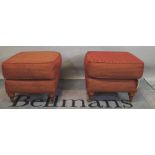 A pair of 20th century square footstools on tapering supports, 50cm wide x 46cm high, (2).