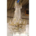 A 20th century gilt metal and glass bag chandelier, 39cm wide x 70cm high.