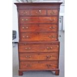 A George III mahogany chest on chest of three short over six long graduated drawers,