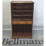 A Victorian walnut and chequer strung music cabinet, typical arrangement of shelves,