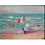 Paul de Lapparent (b.1869), Le Drapeau, oil on panel, signed with initials, 14cm x 16.5cm.