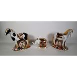 Three Royal Crown Derby Imari paperweights, including two horses and one elephant, (3).