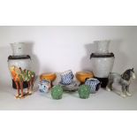 Ceramics, including a pair of 20th century Asian craquelure vases, a Tang style horse,