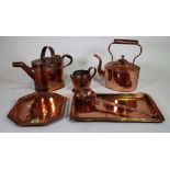 Copperwares including; kettles, trays and jugs, (qty).