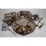 Silver plated wares, including; trays, candle holders and flatware, (qty).