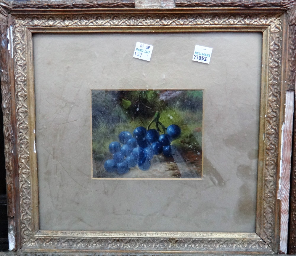 English School (19th century), Still lives of grapes, as pair, oil on board, each 10cm x 12cm. - Image 2 of 2