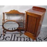 An Edwardian mahogany pot cupboard, 38cm wide, a mahogany three tier wall shelf, 76cm wide,