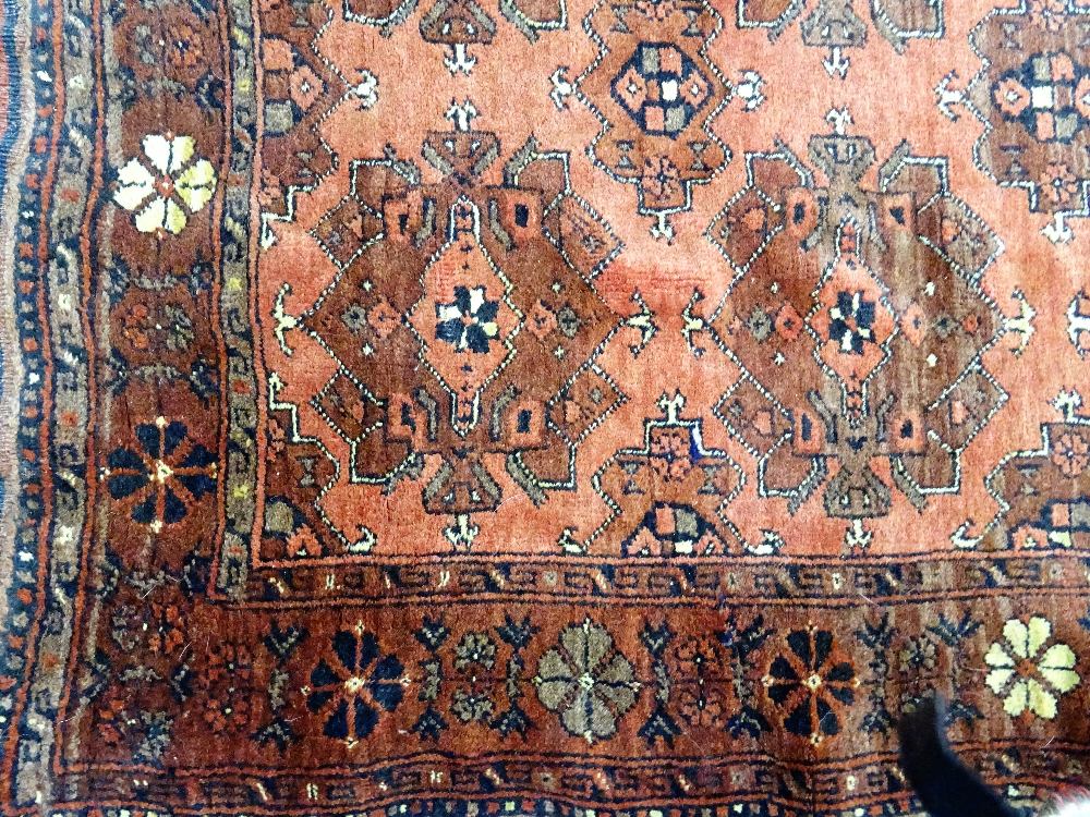 A Beshir rug, the madder field with six rows of three flowerhead guls, flowerhead border, - Image 3 of 6