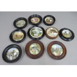 Ten Prattware pot lids, 19th century, including; 'A letter from the Diggins', 'The Snow Drift',