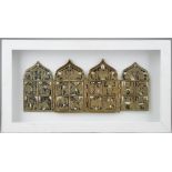 A Russian brass Quadriptych, 19th century, of four arched hinged panels,