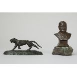 Three small bronzes, early 20th century, comprising; a tiger, 12.