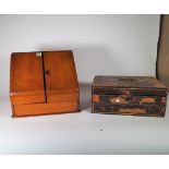 A 19th century oak slope fronted stationery box, 41cm wide x 36cm high,