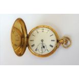 An 18ct gold cased, keyless wind, hunting cased gentleman's pocket watch,