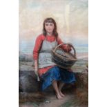 Anglo French School (early 20th century), The young mussel gatherer, pastel, 45cm x 31cm.