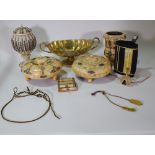 Collectables, comprising; four 20th century bone pots and vases, a brass twin handled centre bowl,