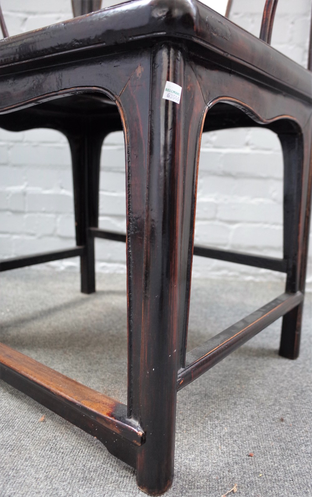 A pair of 19th century Chinese hardwood horseshoe back armchairs, - Image 3 of 3