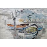 John Stanton Ward (1917-2007), Harbour view, Rayello, watercolour, pen and ink, signed,